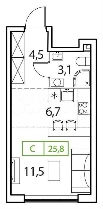 Квартира-студия, 25,8 м², 16/18 эт.