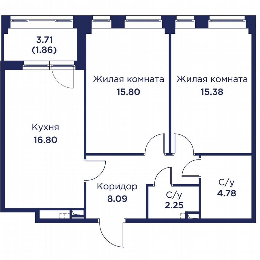 2-к. квартира, 63,1 м², 1/5 эт.