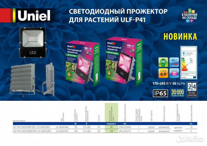 Фито прожектор для растений uniel ULF-P41-50W