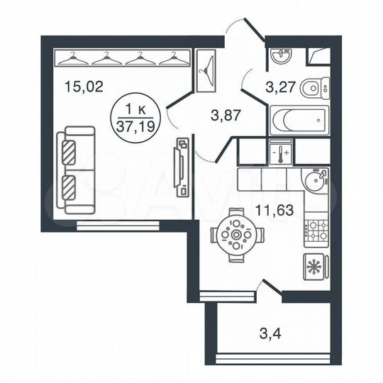 1-к. квартира, 37,2 м², 4/17 эт.