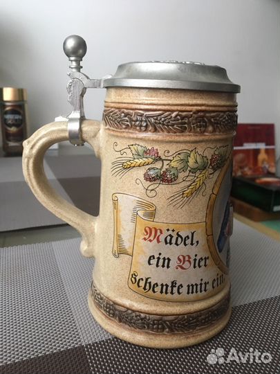 Пивная кружка gerz с крышкой из олова. Винтаж