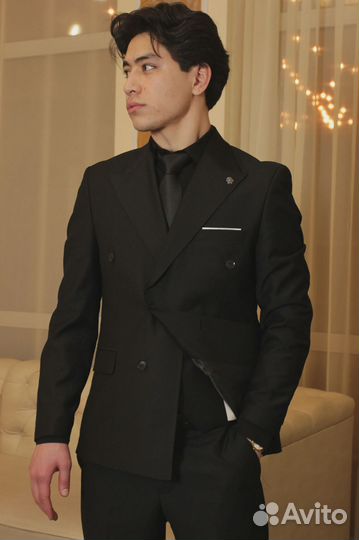 Мужскои костюм троика черный Premium
