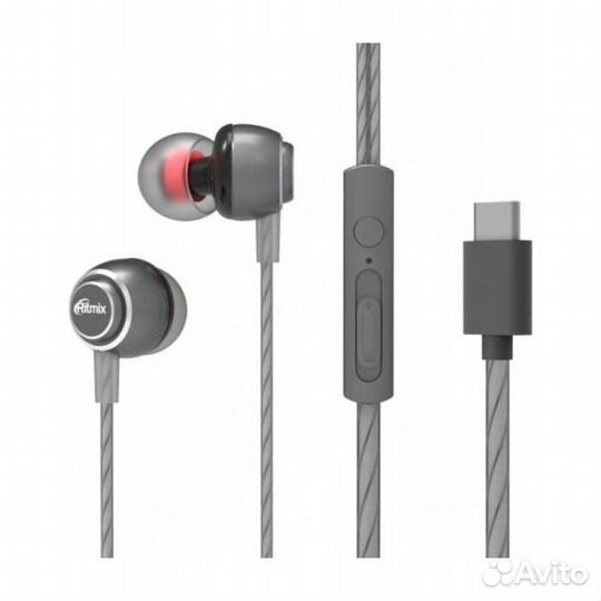 Гарнитура проводная Type-C Ritmix RH-150MC серая