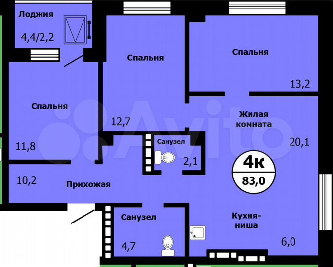 4-к. квартира, 83 м², 16/19 эт.