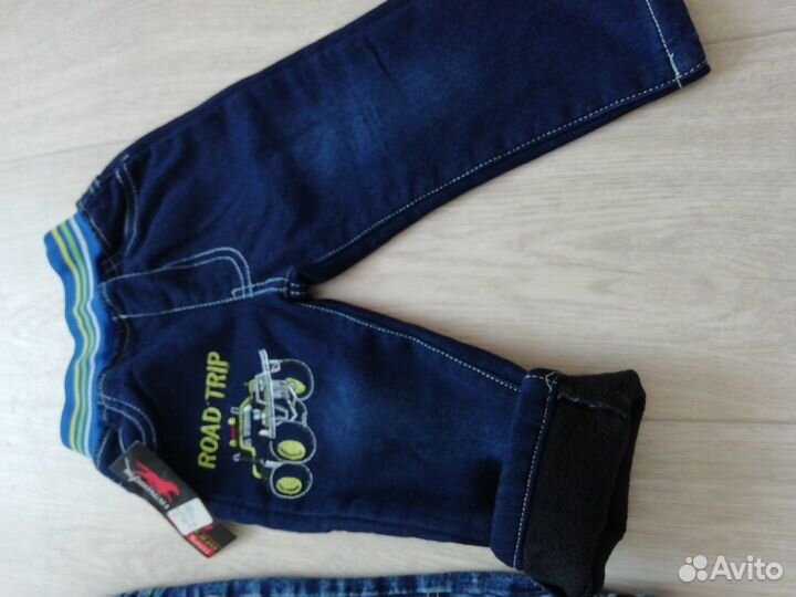 Джинсы новые на флисе р 80-86
