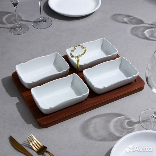 Менажница 'Океан', 4 шт 350 мл, деревянное основан