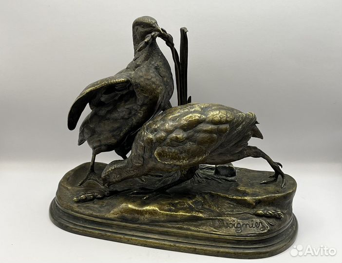 Статуэтка антикварная Птенцы, Муанье, бронза XIX в