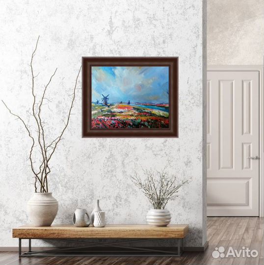 Картина масло на холсте пейзаж тюльпаны копия Моне