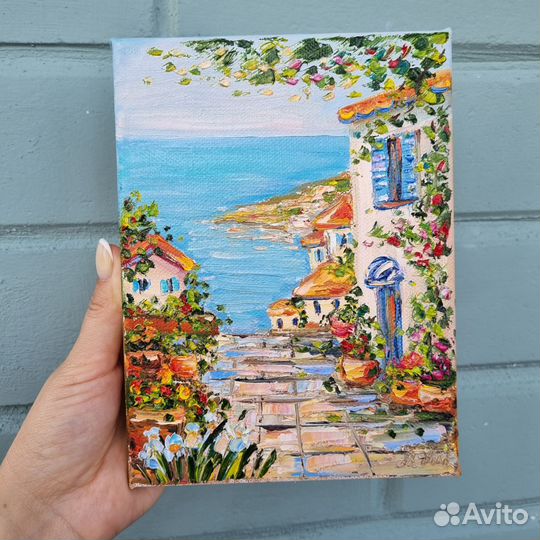 Греция пейзаж морской картина маслом море