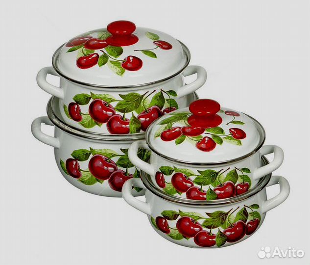 Набор кастрюль эмалированных вишневый сад