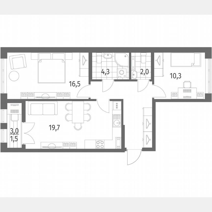 2-к. квартира, 65,4 м², 6/8 эт.