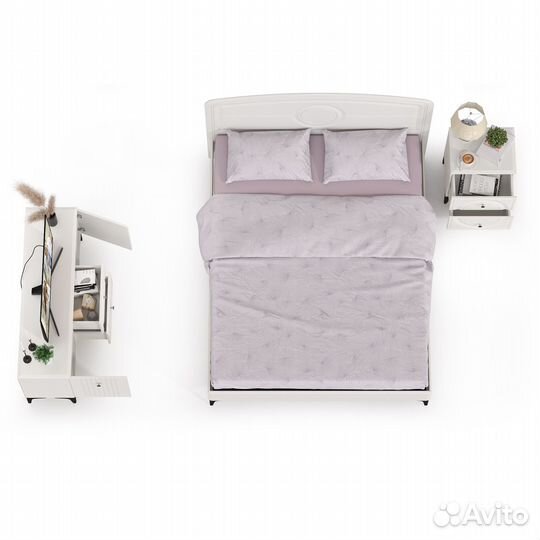 Спальный гарнитур с тв-тумбой Валенсия № 39, цвет белый шагрень, спальное место 1600х2000 мм., ортоп