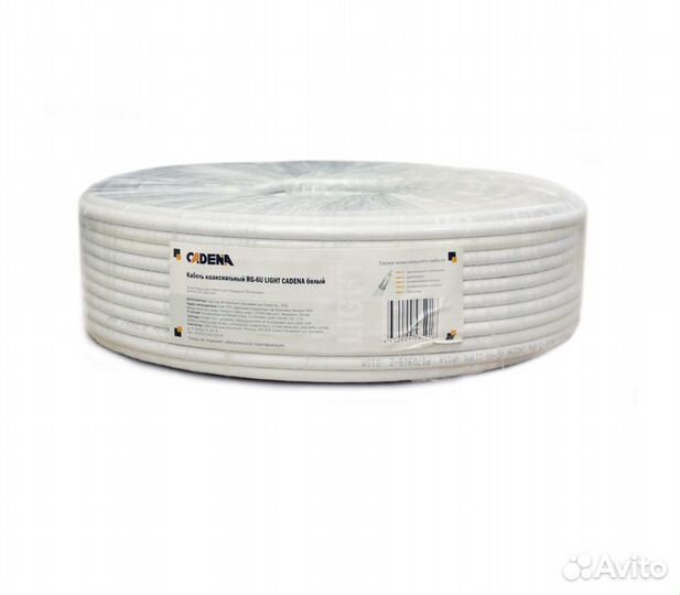 Кабель коаксиальный RG-6U light cadena белый 100м