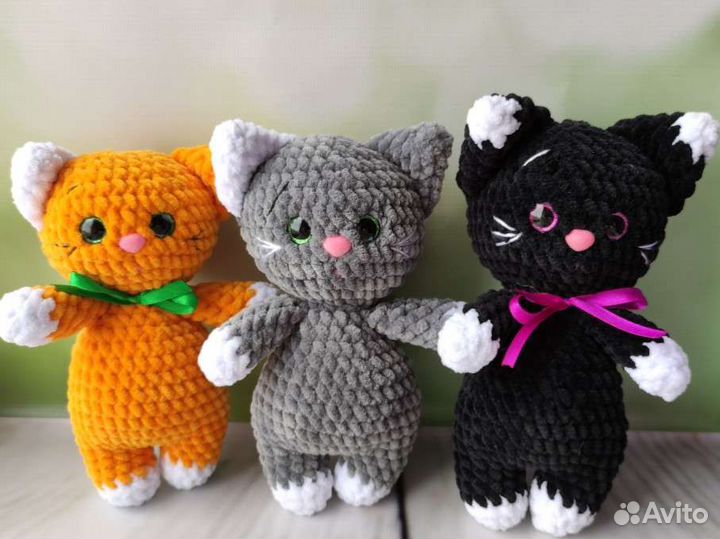 Плюшевые вязаные игрушки Кот Заяц Мишка