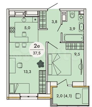 2-к. квартира, 37,5 м², 13/16 эт.