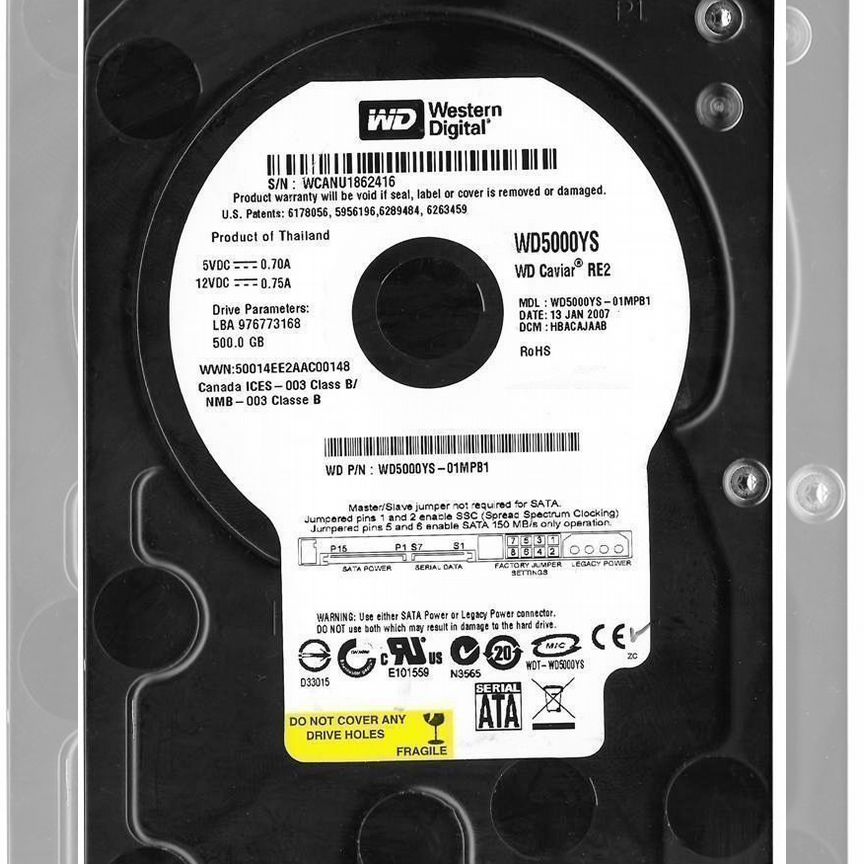 [WD5000YS] Жесткий Диск Wd 500gb Sata2 3.5 Wd5000ys