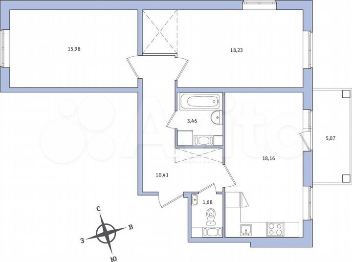 2-к. квартира, 69,4 м², 3/9 эт.