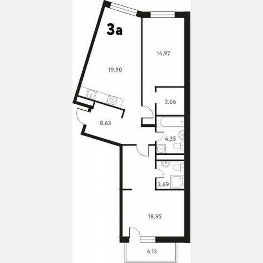 2-к. квартира, 72,7 м², 15/17 эт.