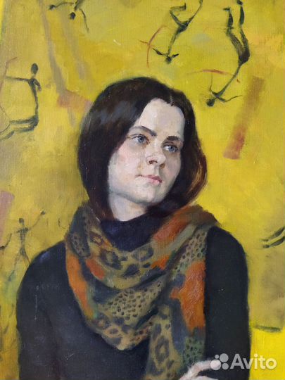 Картина маслом большая. Портрет девушки на жёлтом