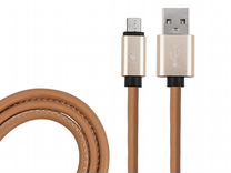 USB кабель micro USB, коричневый эко-кожа, 1 метр