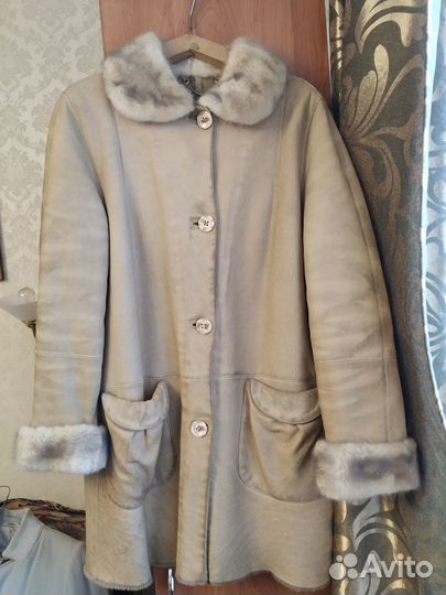 Натуральная дублёнка с отделкой мехом из норки