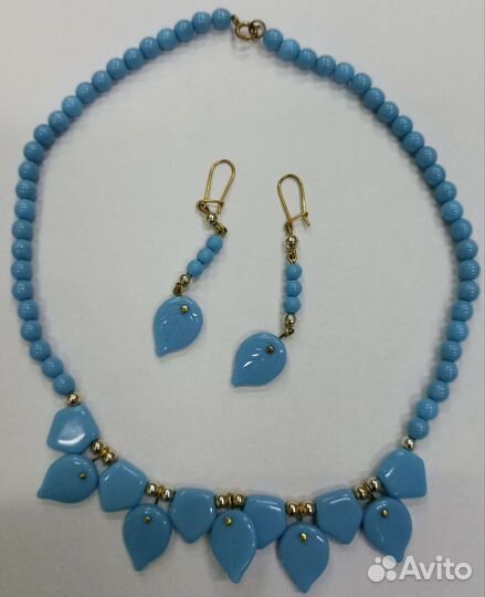 Бусы и серьги цветочки стекло Чехословакия