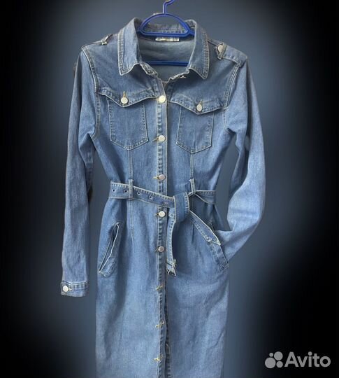 Плащ джинсовый / тренч пальто из джинсы