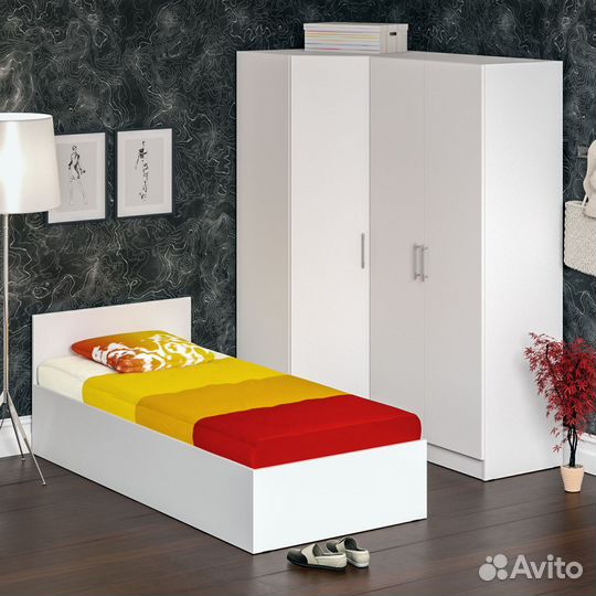 Гарнитур спальный белый № 2 Стандарт с кроватью 900, цвет белый, спальное место 900х2000 мм., без ма