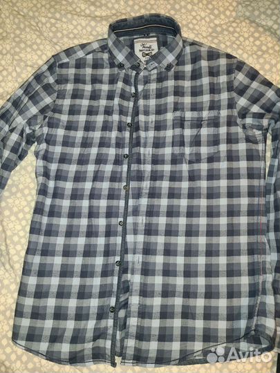 Рубашка мужская клетка фланелевая синяя