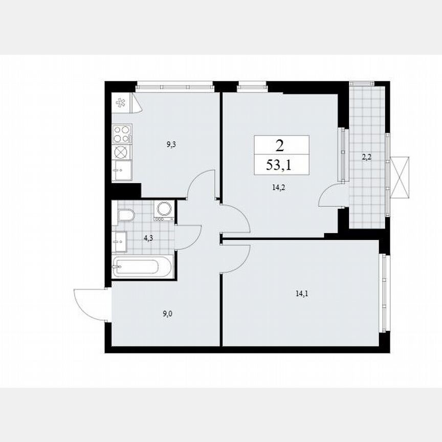 2-к. квартира, 53,1 м², 8/19 эт.