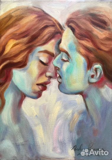 Картина с влюбленными отношения любовь масло холст