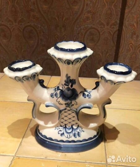 Винтаж подсвечник Гжель Handmade in Russia
