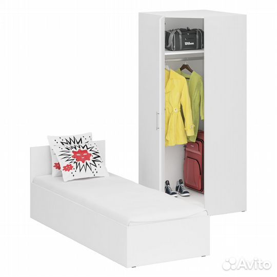 Кровать белая односпальная 800 с угловым шкафом Стандарт, цвет белый, спальное место 800х2000 мм., б