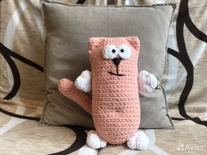 Детская мягкая вязаная игрушка кот