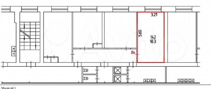 Комната 18,3 м² в 1-к., 3/5 эт.