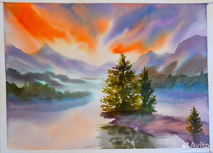 Картина акварелью цветы средний размер