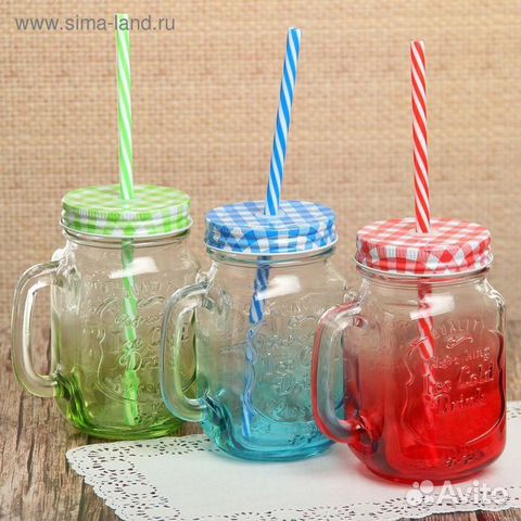 Кружка банка с крышкой, цена за 3 шт