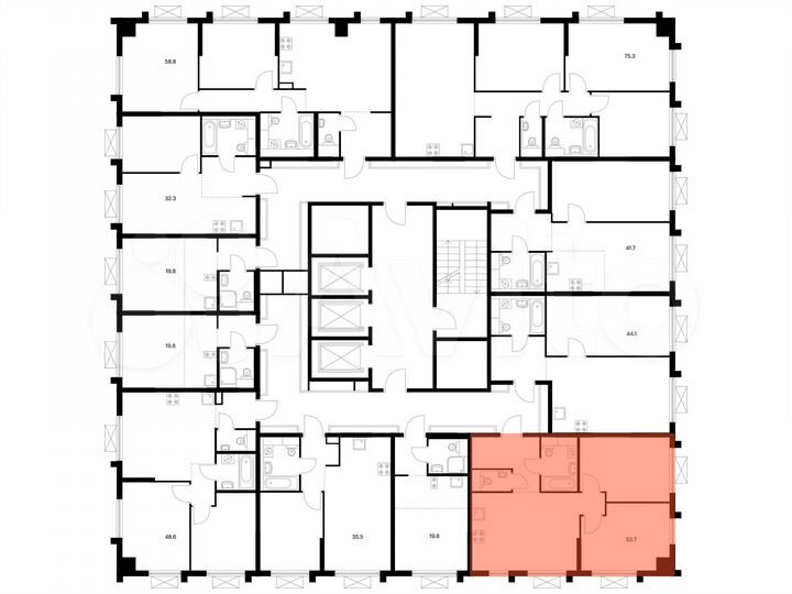 2-к. квартира, 53,7 м², 15/25 эт.