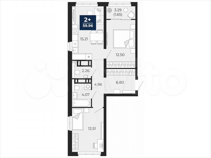 2-к. квартира, 60 м², 21/22 эт.