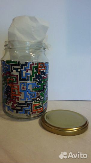 Банка стеклянная с крышкой ручной рисунок лабиринт