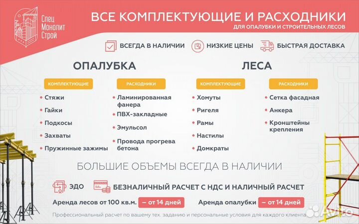 Аренда опалубки крупнощитовая. Продажа