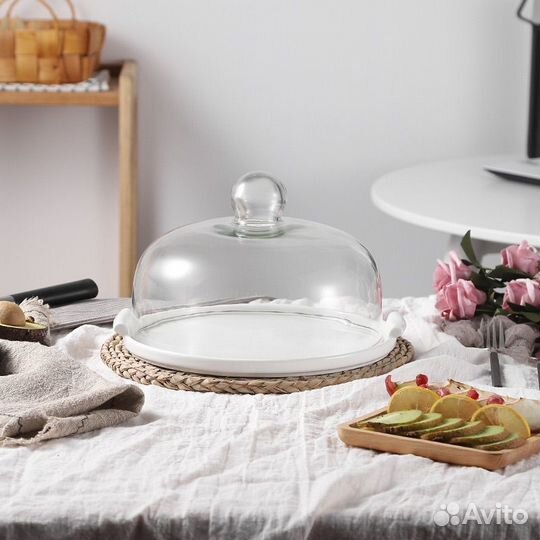 Керамическая хлебница со стеклянной крышкой