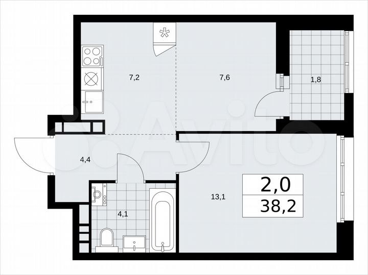 2-к. квартира, 38,2 м², 20/24 эт.