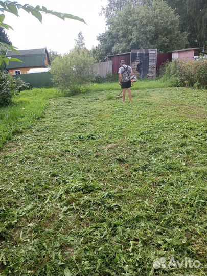 Покос травы триммером