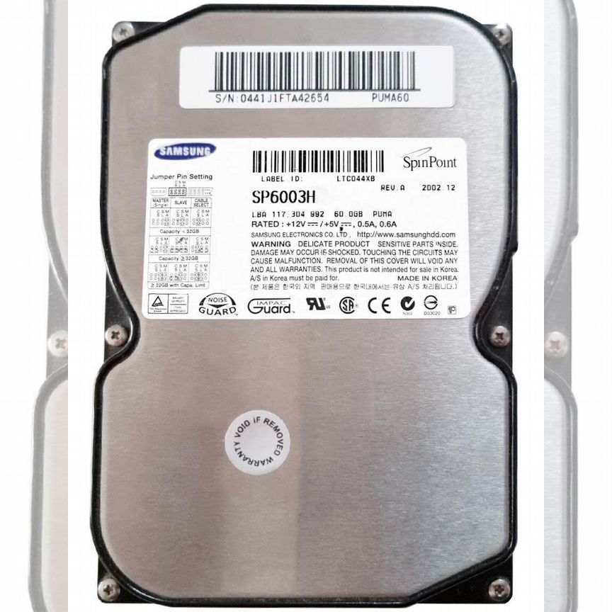 [SP60A3H] Жесткий Диск Samsung 60gb Ide 3,5" Hdd Sp60a3h