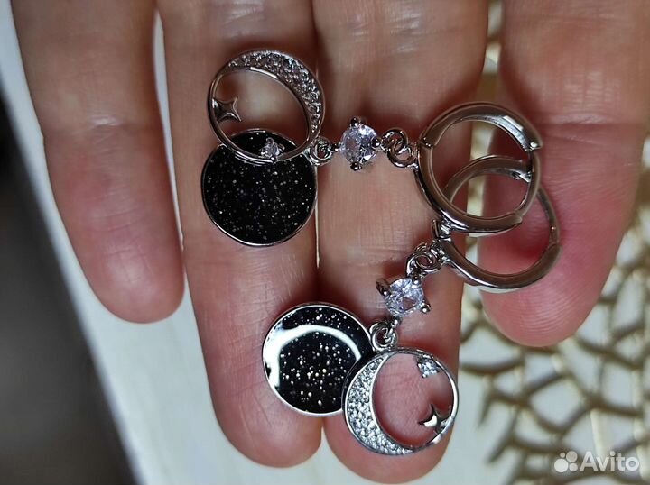 Серебряные серьги Луна и Звезды Новые