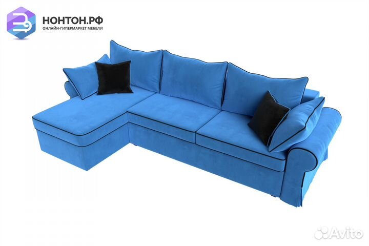 Диван угловой еврокнижка Элис велюр голубой