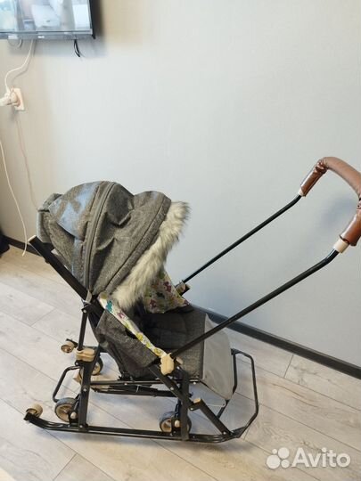 Детские санки коляска с колесами бу