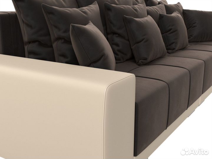 Диван прямой Лига-028, велюр, коричневый, бежевый