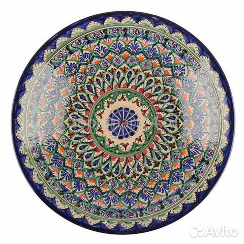 Ляган Риштанский синий 34 см плоский